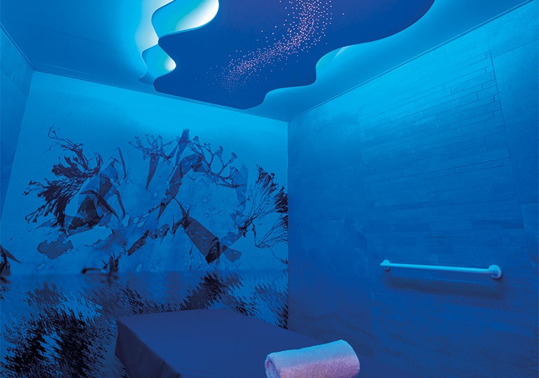 Parmi les dernières innovations des Thermes Marins de Saint-Malo, 23 nouvelles cabines Algues : décors inspirés des fonds marins et d’incroyables plafonniers étoilés à 2 niveaux équipés d’un système de fibres optiques, offrant une ambiance lumineuse et sonore chromothérapique douce et relaxante pour une détente maximale.