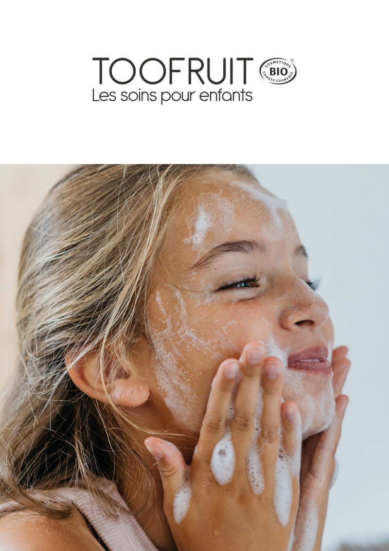 Toofruit est la 1ère marque dermatologique d’hygiène et de soin proposant des produits certifiés bio pour les enfants de 3 à 12 ans.