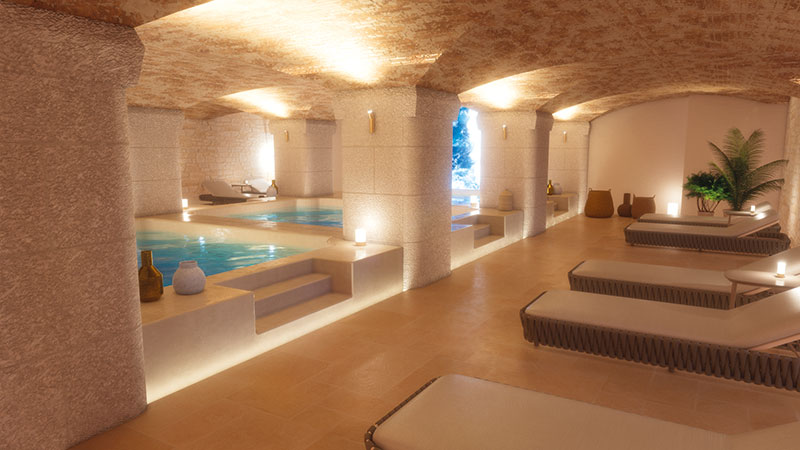 Ce visuel 3D illustre un projet de conception qui n’a pas encore vu le jour. Le client, Les Bains des Docks de Marseille, a fait appel aux équipes de Snow Group pour une mission d’assistance à maîtrise d’ouvrage (AMO) Spa. V.Perez