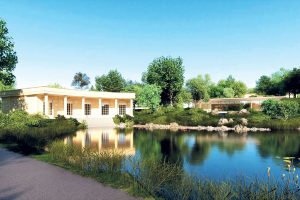 Les nouvelles suites viendront se fondre dans le parc arboré de 7 ha, tout comme le futur Spa, semi- enterré, dont la toiture sera entièrement végétalisée.