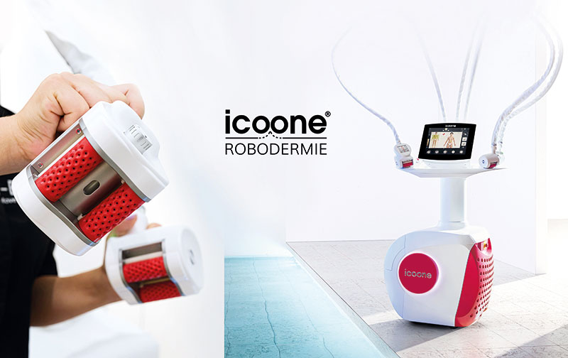 L’appareil de soin icoone® Beauty équipé de ses deux pièces à main utilisables simultanément. Sa technologie innovante délivre 21 600 micro-stimulations par minute, stimulant de manière non invasive chaque millimètre de peau.